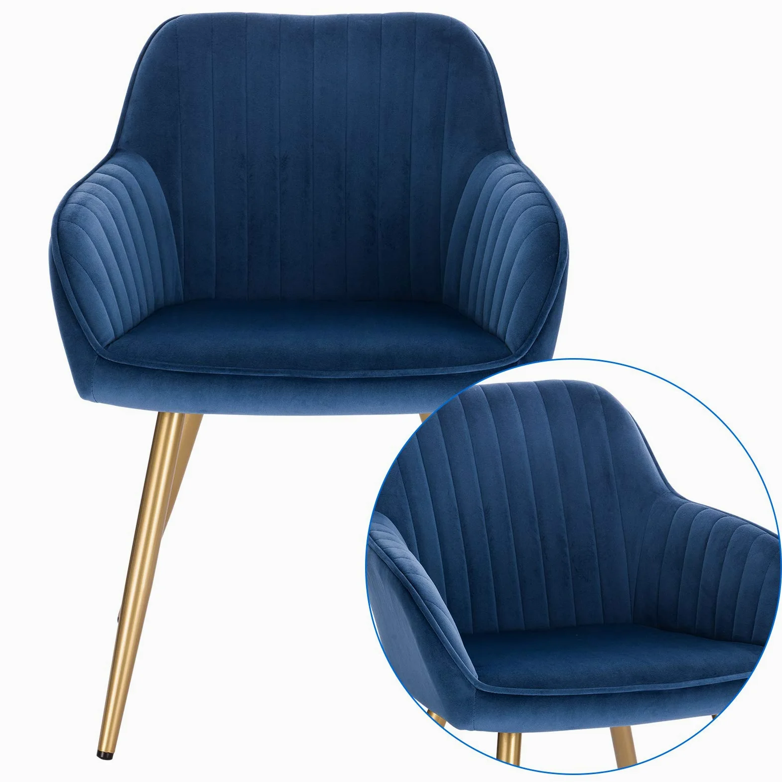 Lestarain Sedia Poltroncina da Sala Pranzo, Sedie Moderne da Cucina con Schienale e Braccioli, in Velluto, per Camera da Letto Soggiorno, Gambe Metalliche d'Oro Blu