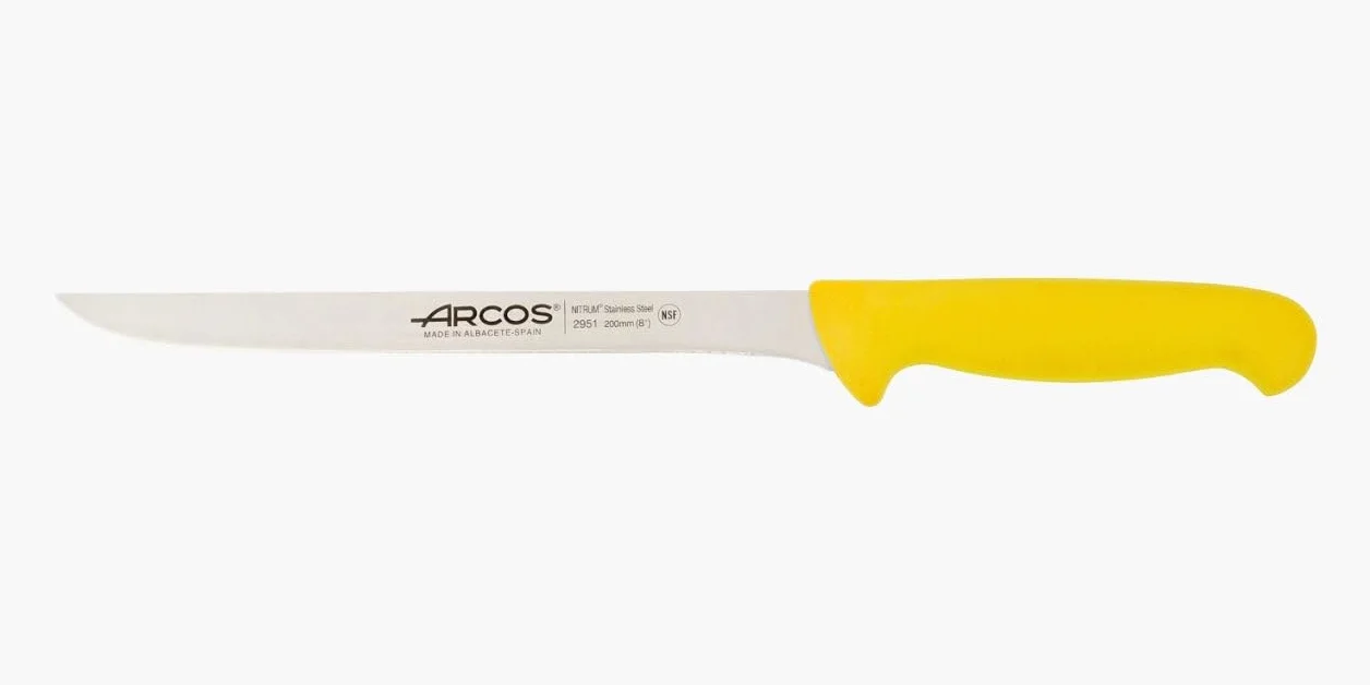 Arcos Coltello per Filettare con Lama in Acciaio Inossidabile Nitrum 200 mm – Manico Ergonomico in Polipropilene, Ideale per Filettare Carne e Pesce – Giallo, Serie 2900