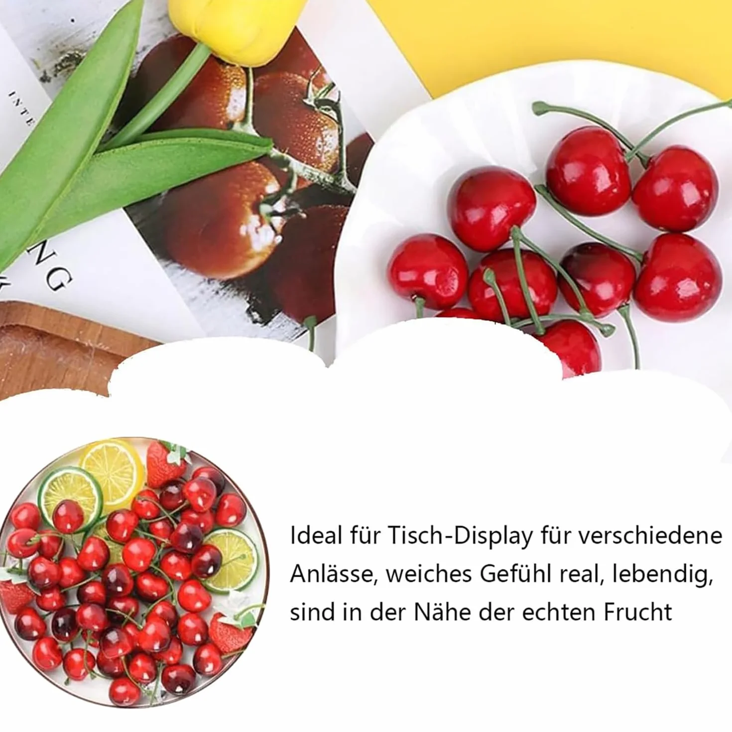 Frutta Finta Decorativa 40 Pezzi Fragola Artificiale Ciliegie Rosso Frutta per Casa Cucina Hotel