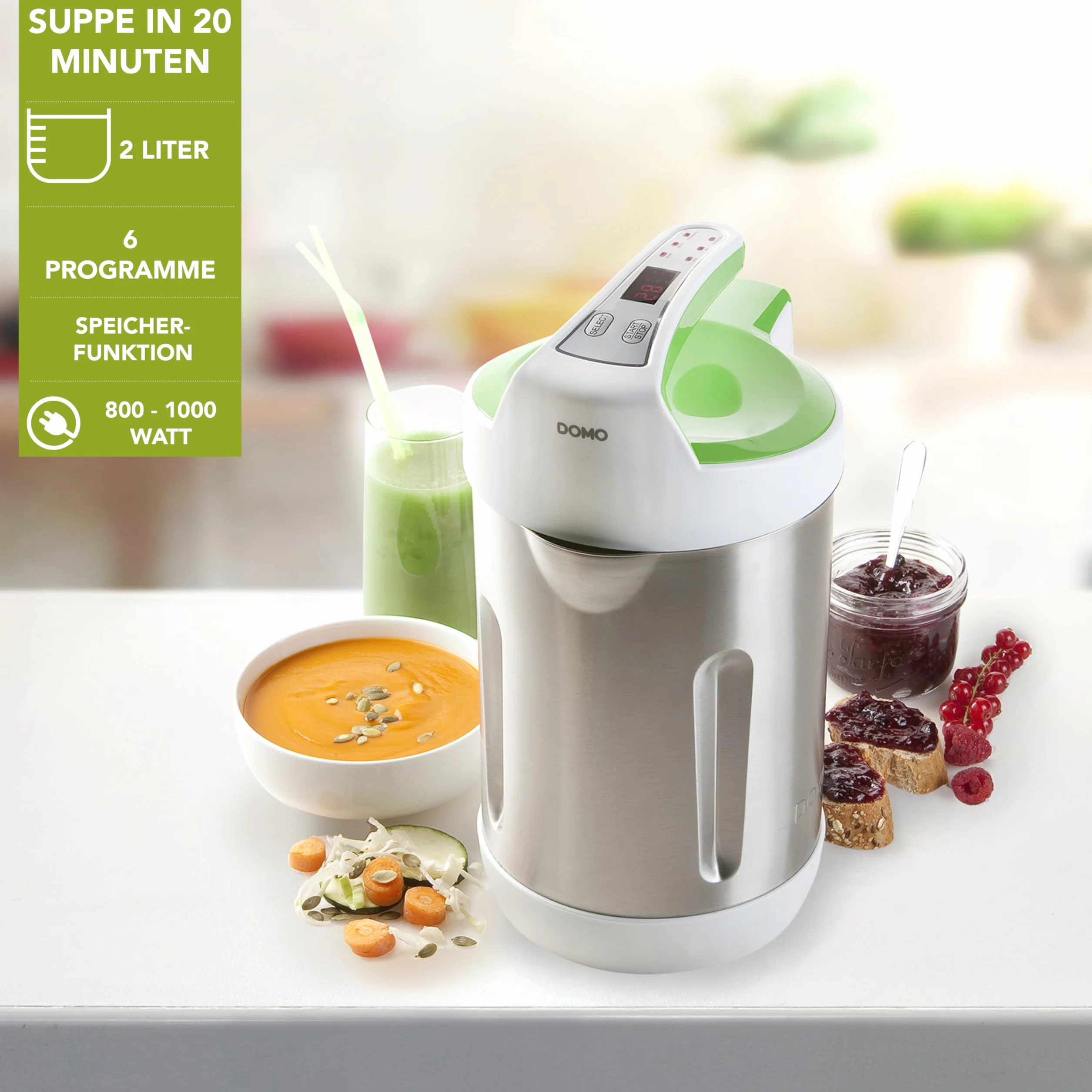 DOMO DO705BL - Frullatore per zuppa, 2 l, 6 programmi LED