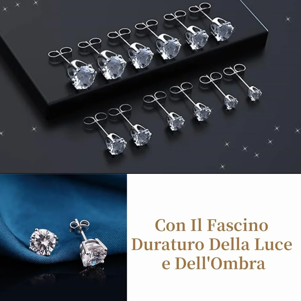 Orecchini Donna Uomo Diamante Zirconia Cubica Acciaio Inossidabile Anallergici 3~8 mm Brillantini