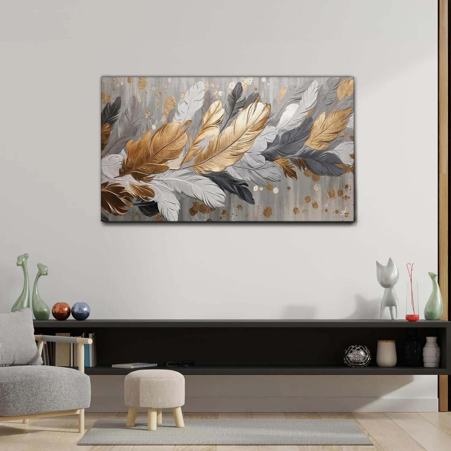 Giallobus - Quadro - 39 - Penne dorate - Tela Canvas Telaio Standard - 100x60 - Pronto da appendere - Quadri moderni per la casa