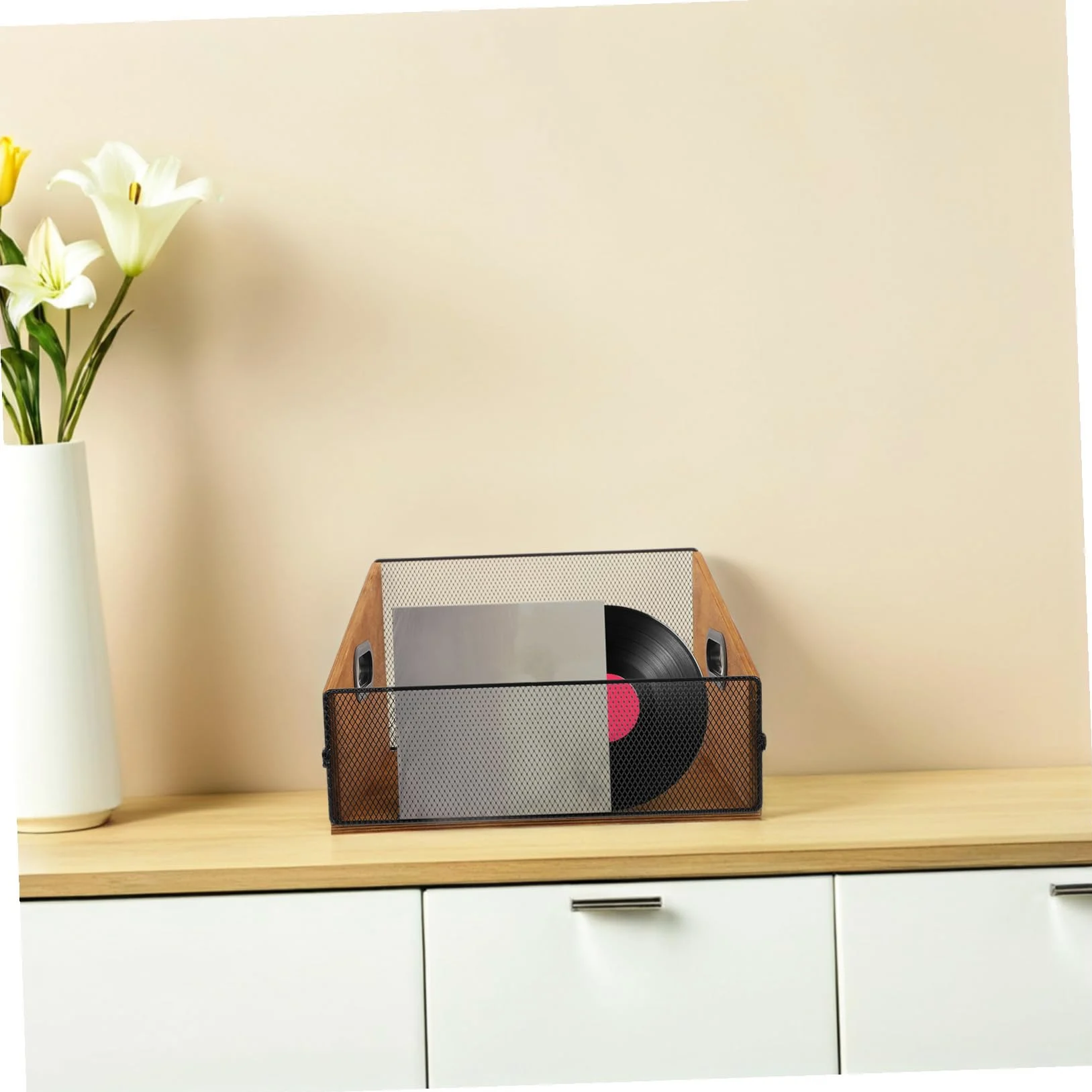 in Legno per Dischi in con Manici Organizer per Album e Libri Scatola Rustica per Archivio Vinili Porta Dischi Versatile Marrone