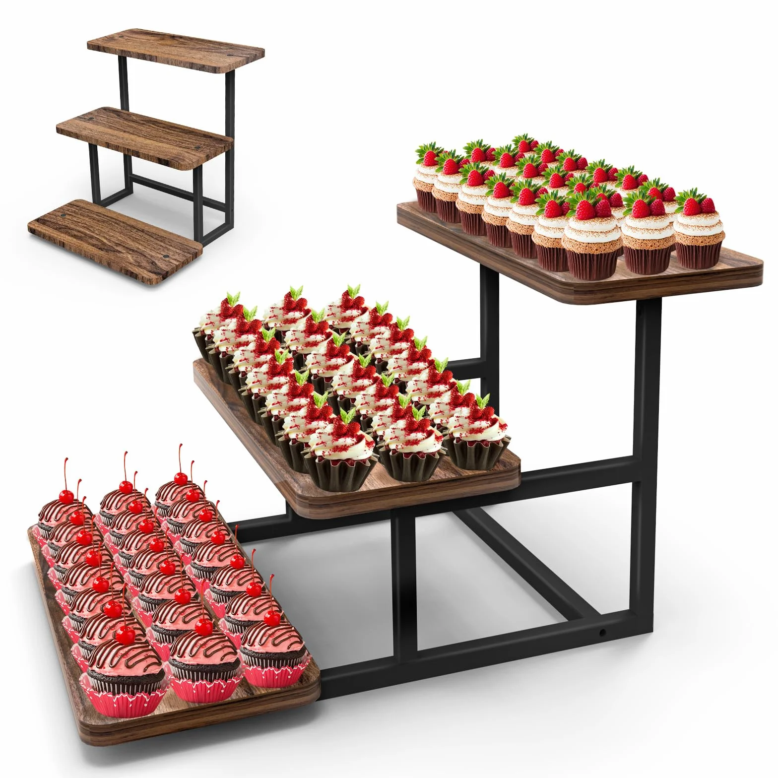 3 Livelli Alzata per Cupcakes, Alzata Per Torte Display, Alzatine per Allestimenti per 63 Cupcakes, Espositore in legno per Dolci e Frutta, Nuziali Compleanno Partito Buffet Baby Shower