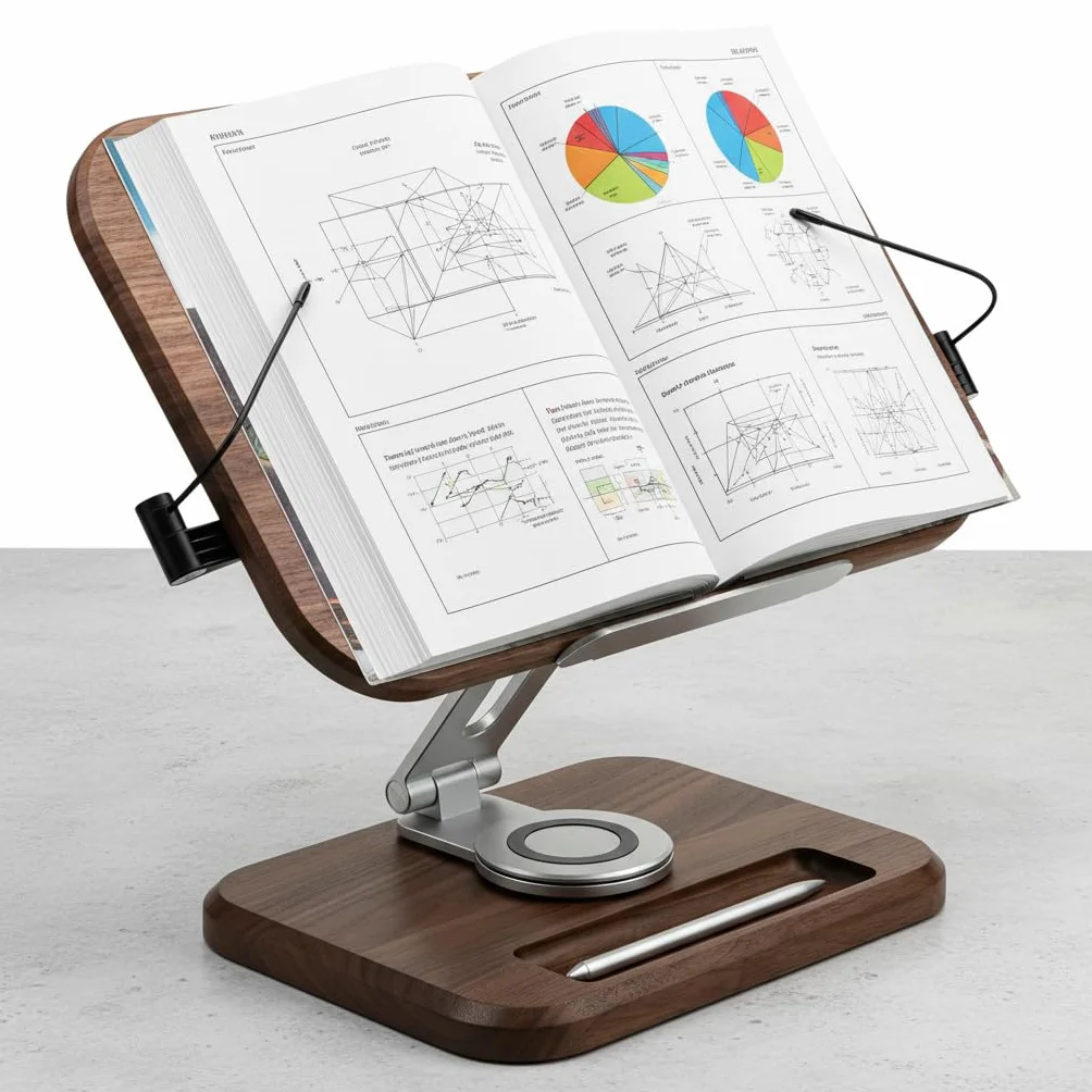 Supporto per Libri da Lettura, Porta Libri da scrivania Girevole in Legno, Staffa Stabile per Computer, Supporto per spartiti Musicali e di Testo.