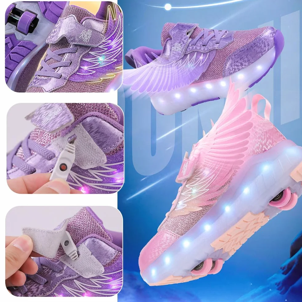 ENEN Sportive Scarpe da Skateboard 4 Ruote, Moda Scarpe con Rotelle Bambina Bambino, 30-40 EU