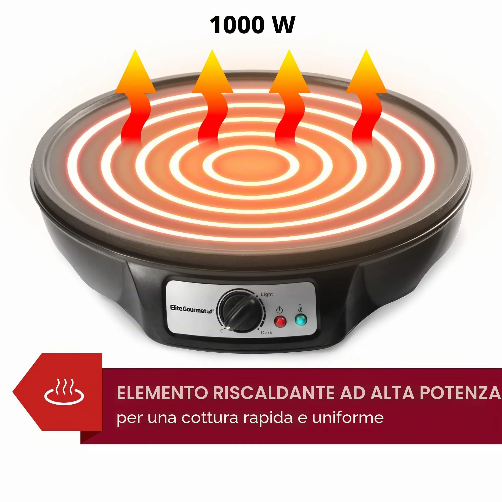Elite Gourmet Crepiera elettrica ECP-126 30,5 cm antiaderente nero