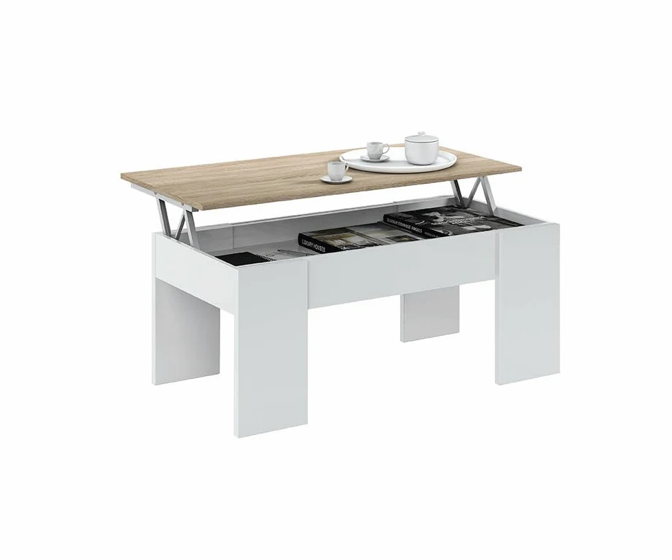 Habitdesign 0F1640A - Tavolino da salotto Low Cost, tavolo da pranzo colore Rovere Canadese - Bianco Artik, misura 100 cm (lunghezza) x 45-56 cm (altezza) x 50 cm (profondità)