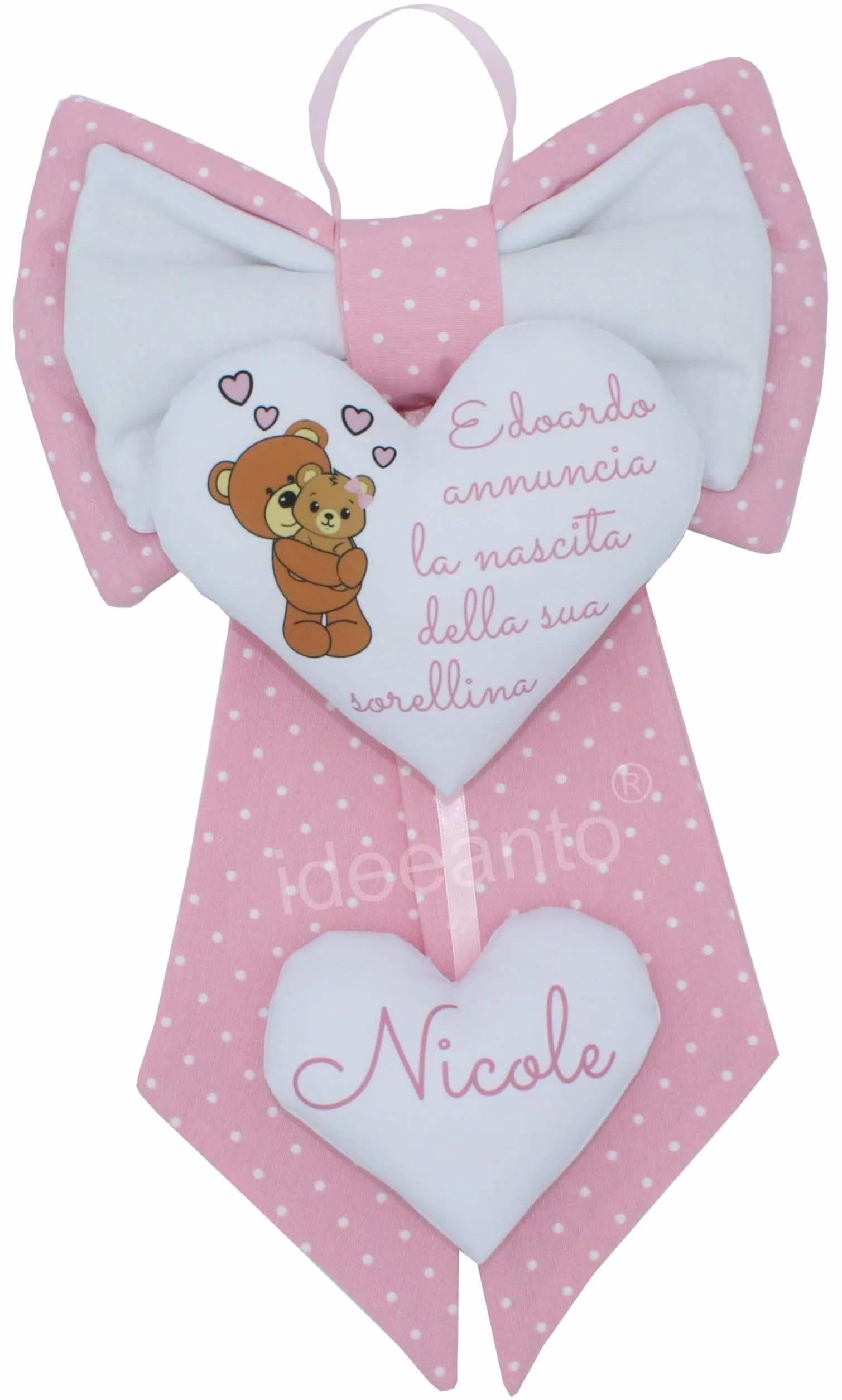 Fiocco nascita personalizzato con nome e frase Made in Italy ideeanto