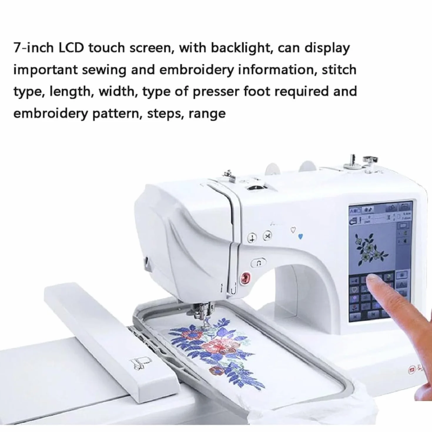 Qiang Macchina per Cucire E Ricamare Digitale Computerizzata con Schermo LCD 7'' E Porta USB 158 Disegni Incorporati 210 Lettere Integrate E 30 Bordi con Motivi 100 * 230Mm Ampia Area di Ricamo