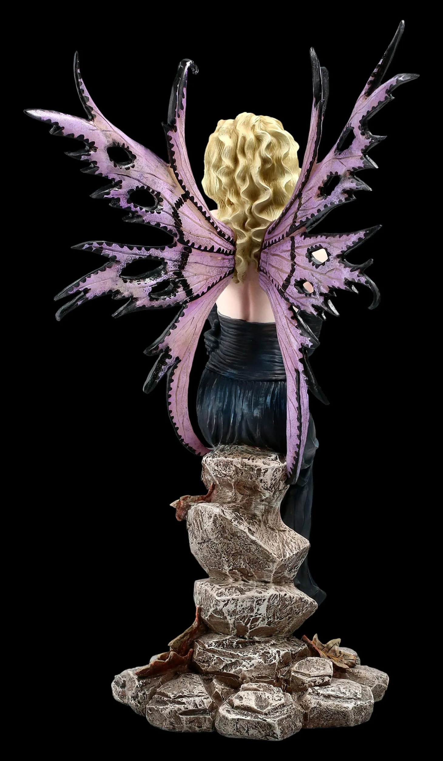 Elfo seducente Liliana con drago viola 50 cm, sensuale, biondo, abito scuro, statua d'elfo, figura fata