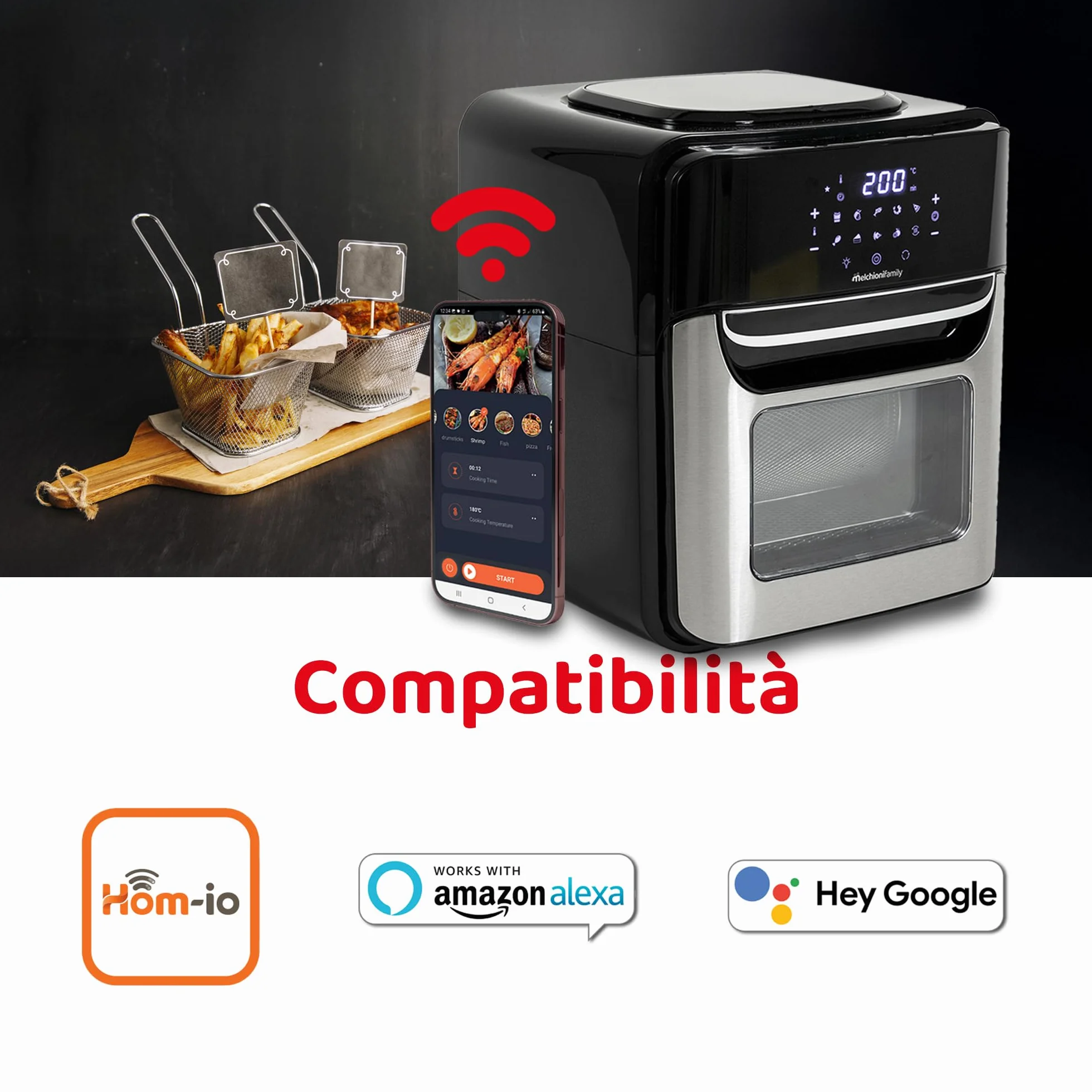 Melchioni Family Smart VIRGINIA Air Fryer 12L friggitrice ad aria Wi-Fi 1700W nero