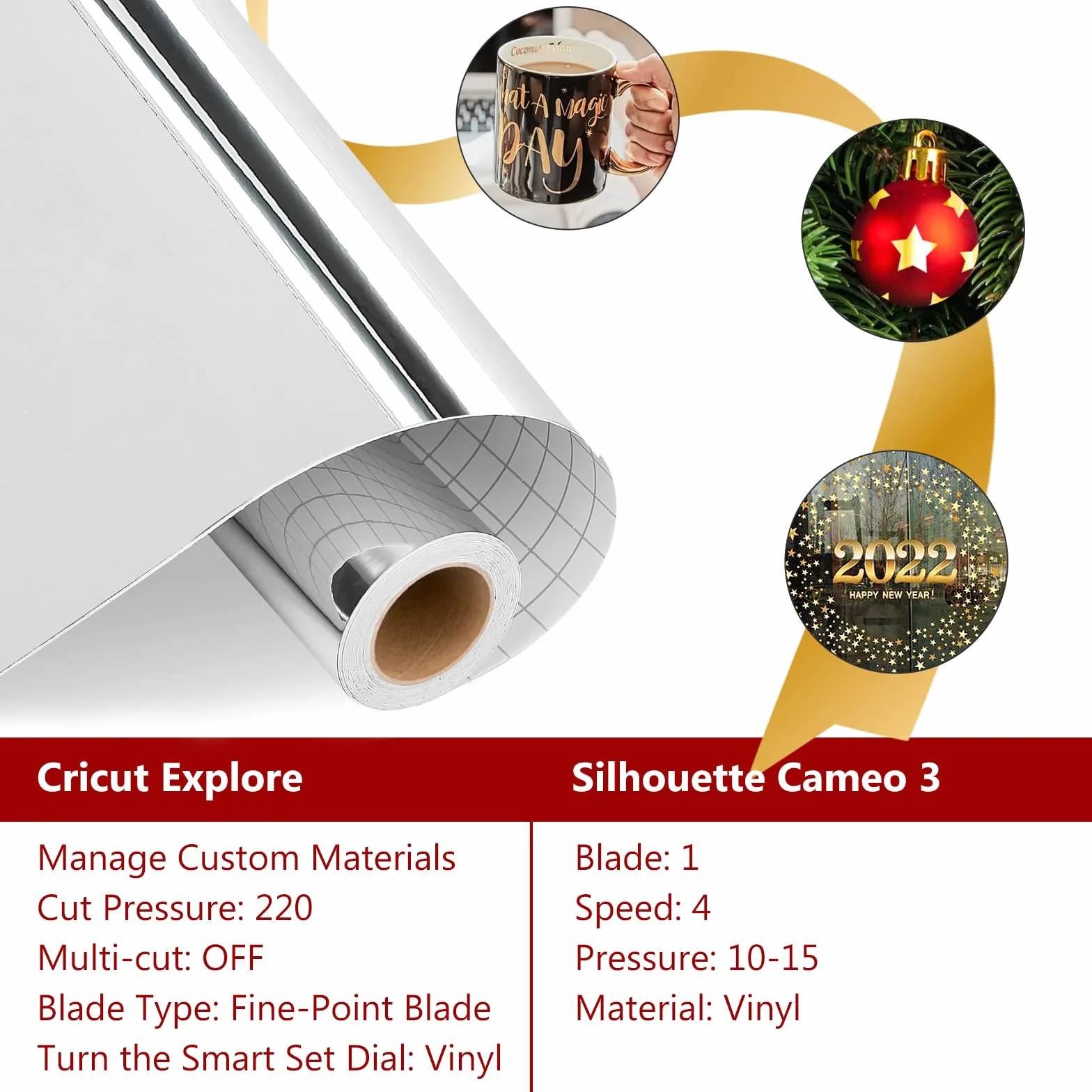 Vinilo adesivo Argento lucido 30,5 cm x 458 cm per Cricut, autoadesivo per regali fai da te