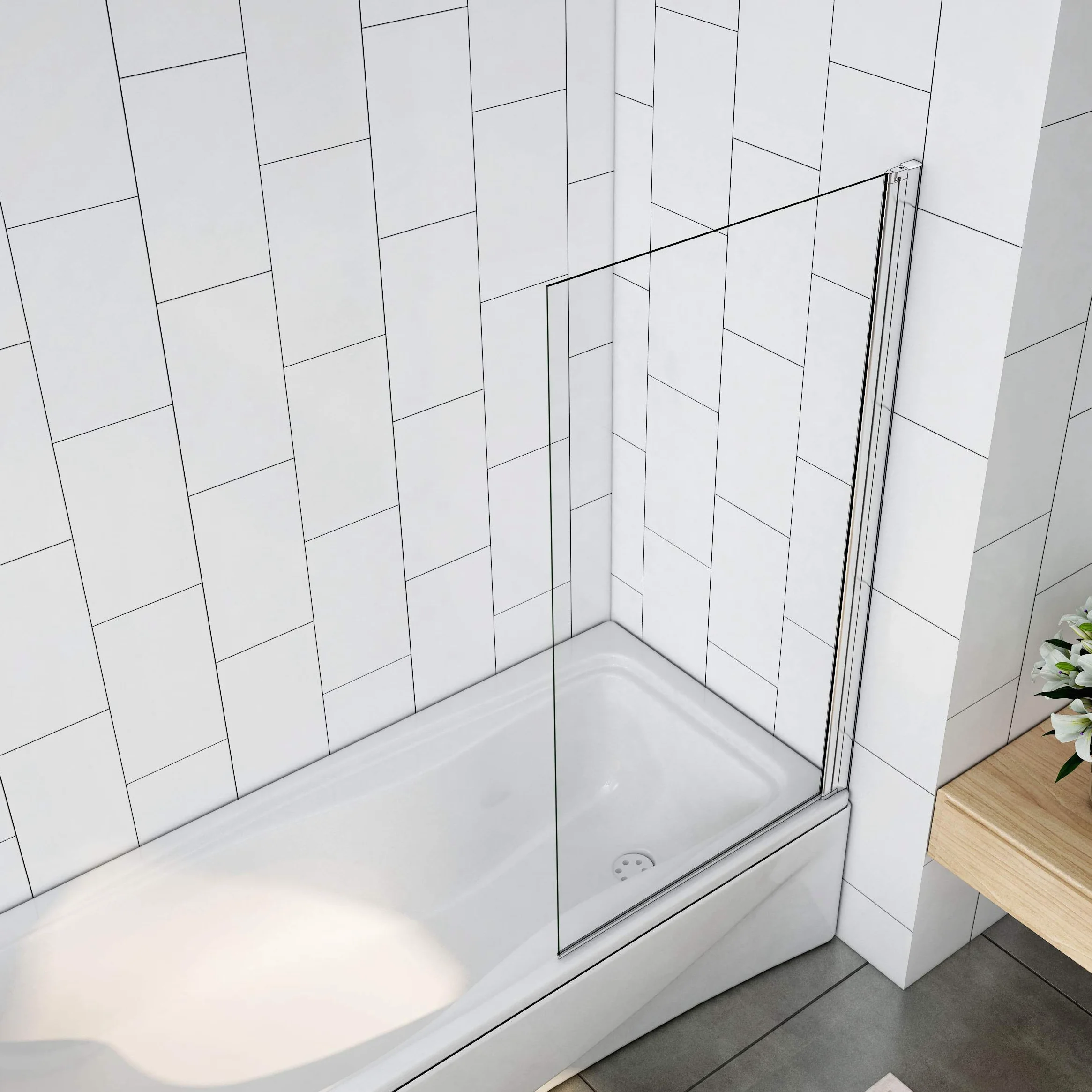 Parete Per Vasca Anta singola 80x140cm Sopravasca da Bagno in Vetro Temperato Trasparente 6 mm con telaio cromo lucido