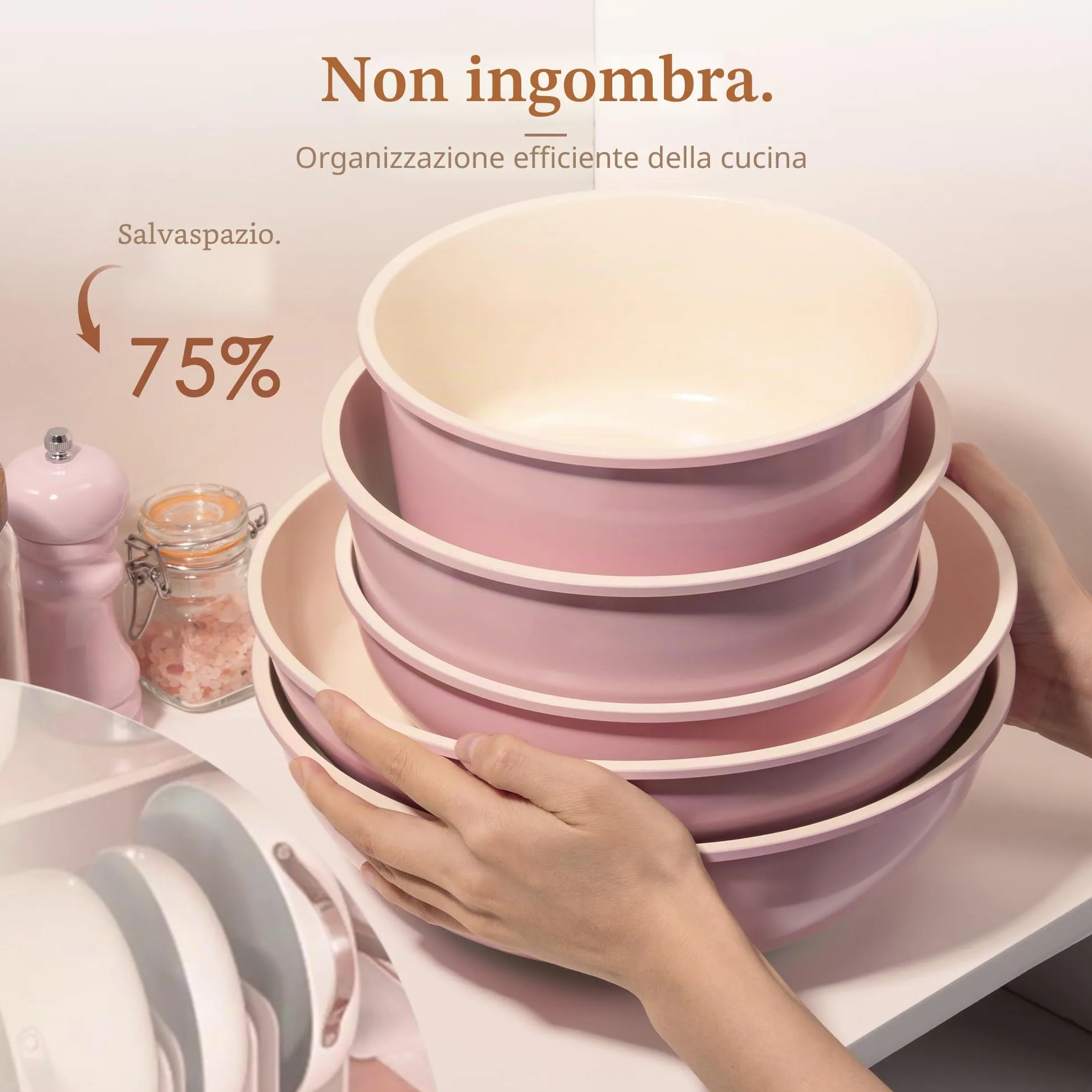 Astercook Set da 21 pentole e padelle antiaderenti, set di pentole in ceramica con manico staccabile, set da cucina per camper con manici rimovibili, adatto al forno, pronto per induzione, set