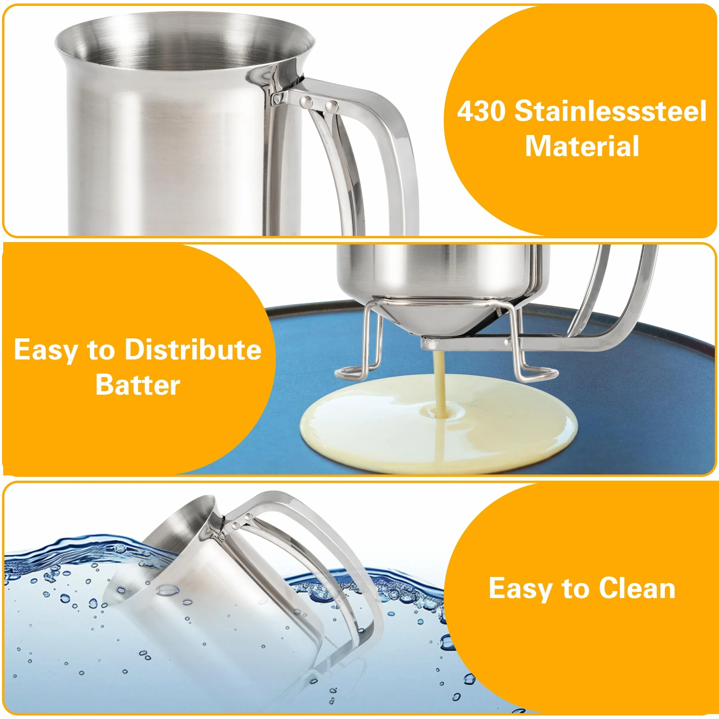 GIBOHOM Dosatore Pancake, Distributore per Pasta da 800 ml, in Acciaio Inox con Supporto, Dispenser per Pasta per Pancake, dosatore per Pasta per Pancake, dosatore Manuale per Pasta