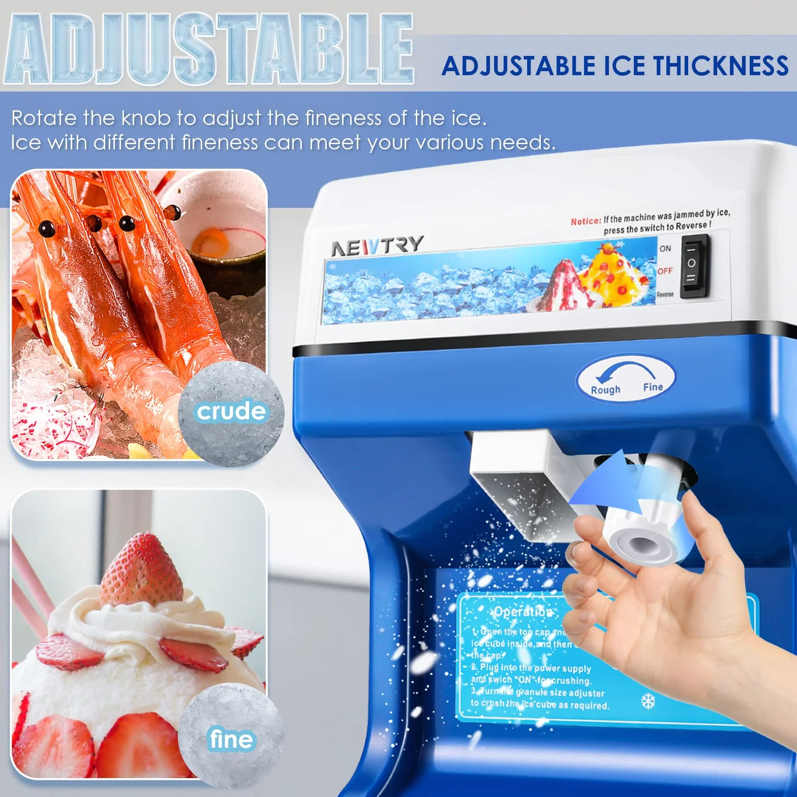 NEWTRY Tritaghiaccio elettrico commerciale 260 lbs/ora lame alluminio spessore regolabile