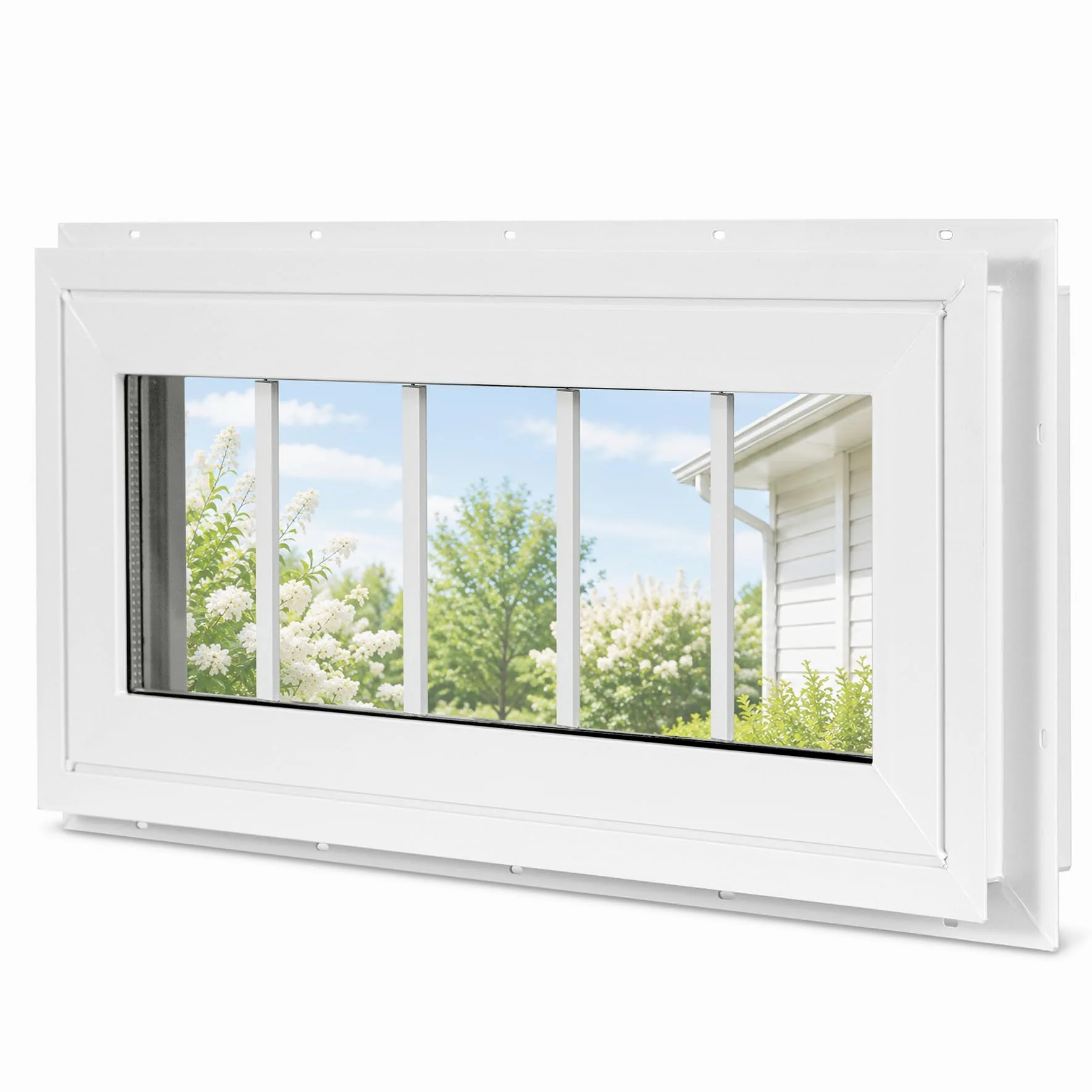 Finestra di poppa del vinile 10" x 29", finestre di vetro fisse del doppio pannello | Finestra in vetro temperato bianco con griglie, adatta per casa, garage, sopra la porta, cantina e corridoi