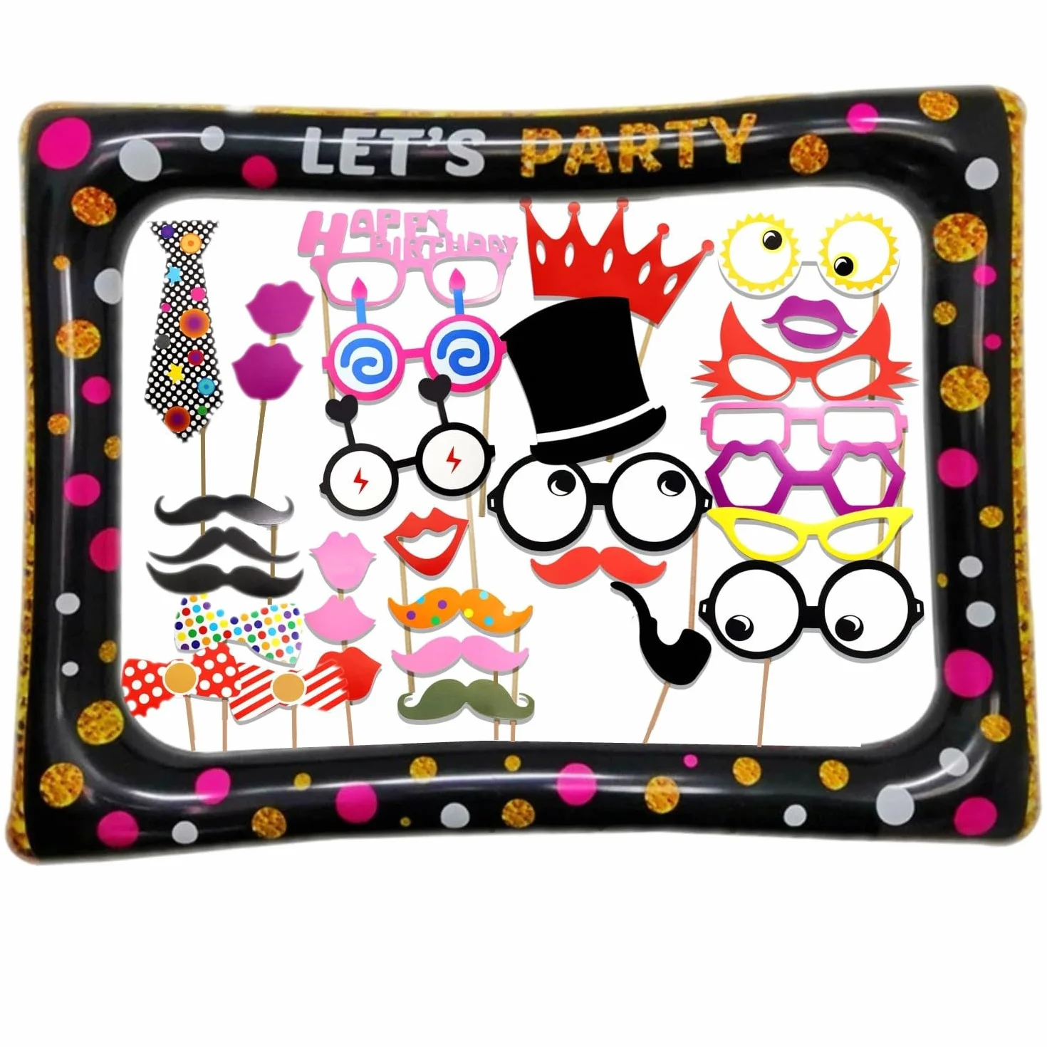 Festa photo booth con cornice portafoto grande baffi papillon labbra cappello occhiali cabina selfie props photobooth