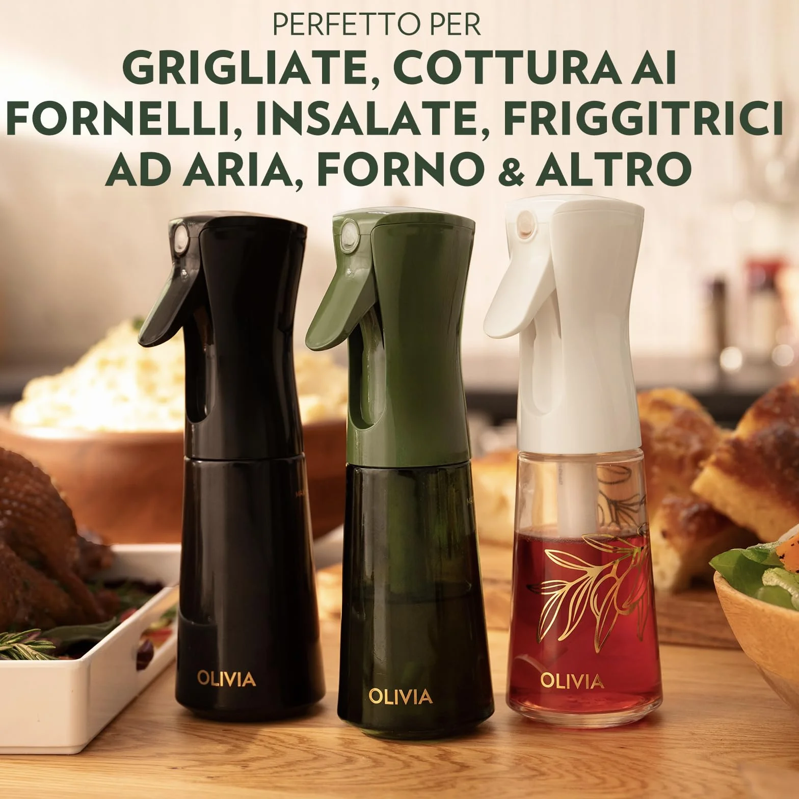 FLAIROSOL OLIVIA Spruzzatore di Olio in Vetro 200ml - Tecnologia a Spruzzo Continuo con Controllo Porzioni Verde