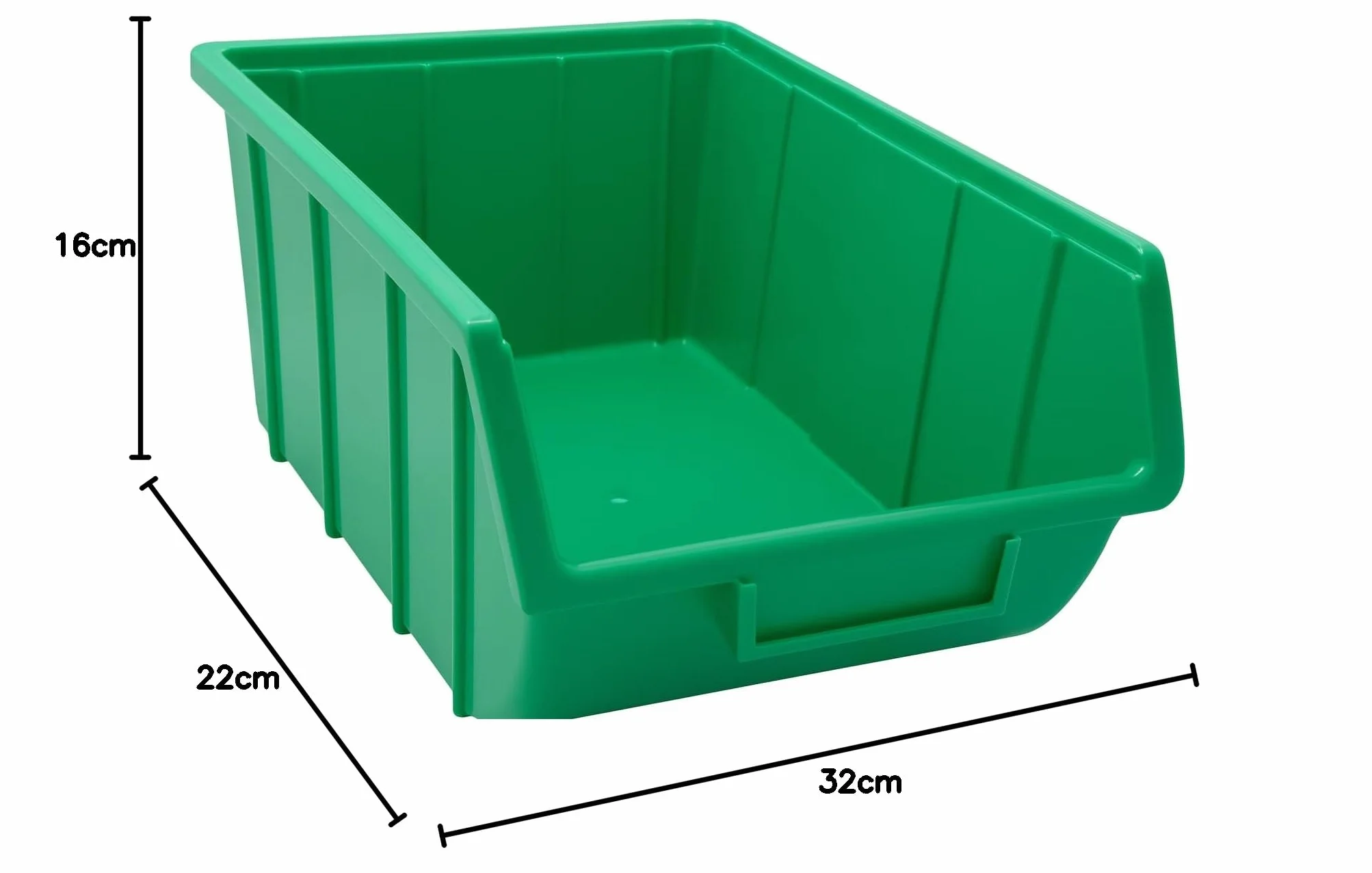 Cassetta Contenitore a Bocca di Lupo cm in Plastica, Impilabile e Sovrapponibile, per Magazzino, Minuteria, Viti, Accessori e Montature Occhiali - Contenitori (2, Verde, 33x22x16cm)