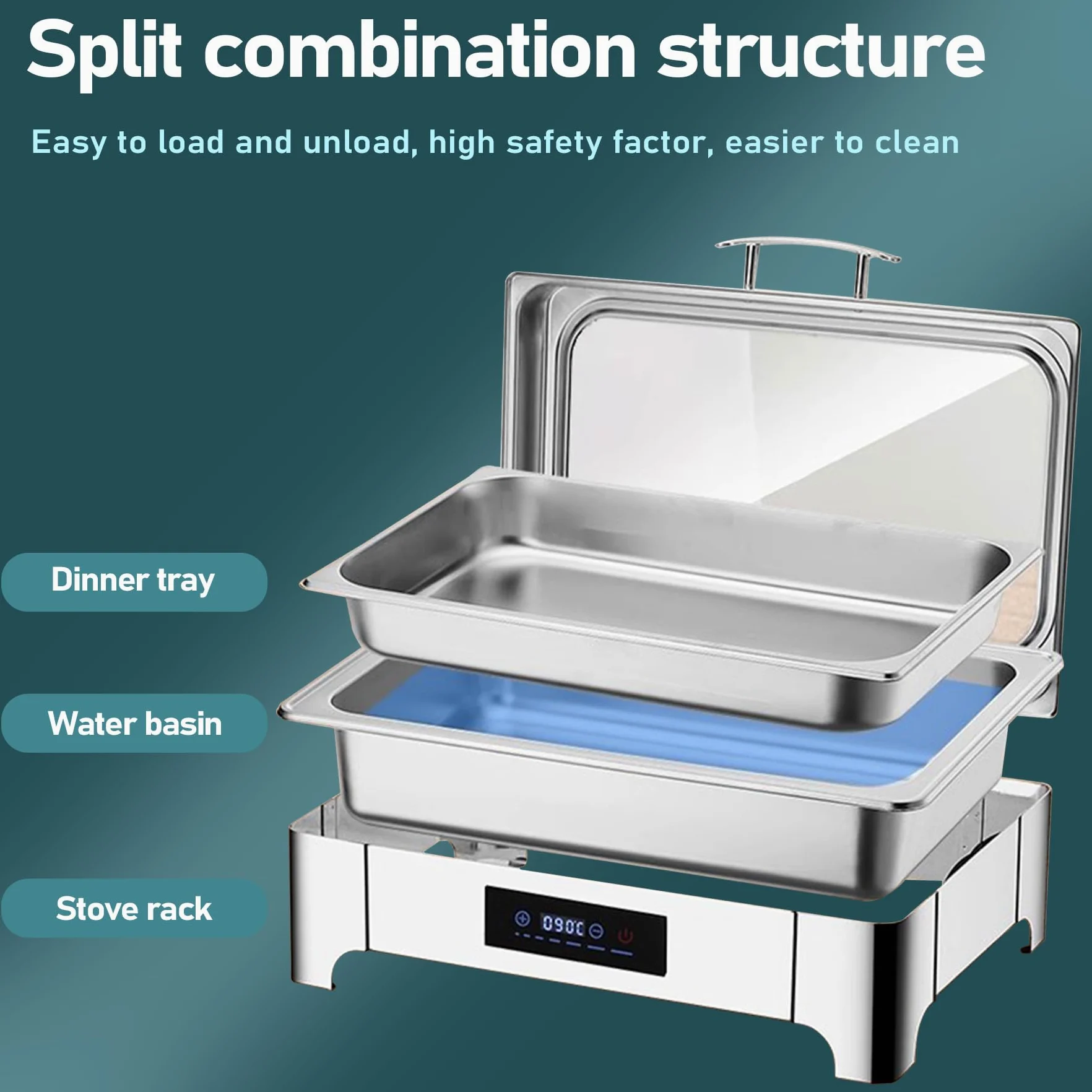 Chafing Dish Elettrico, 9L Scaldavivande Elettrico per Buffet con Controllo Touch Screen e Coperchio in Vetro, Contenitore Scalda Cibo Professionale per Buffet, Feste e Banchetti (GN1/3)