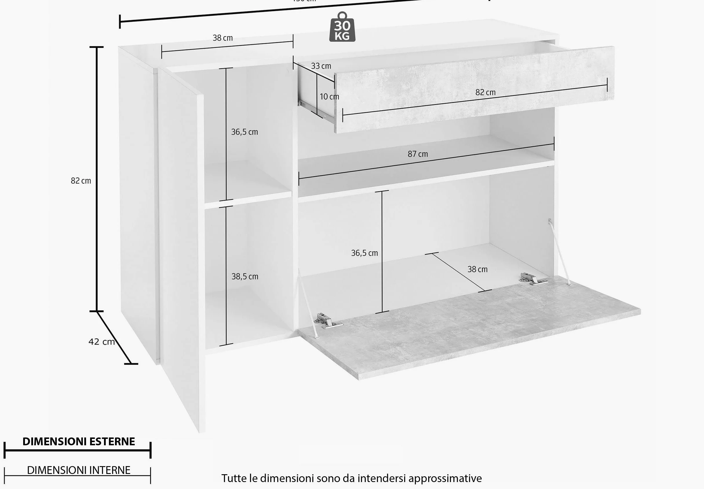 Web Convenienza Mobile Ingresso Moderno - Made in Italy - Collezione Nice - Mobiletto Contenitore con Struttura Bianca per Soggiorno (Bianco)