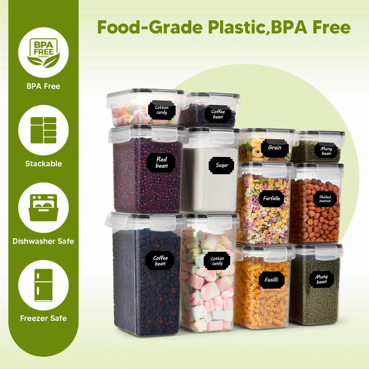 22 Pezzi Contenitori Ermetici per alimenti,Contenitore Plastica con Coperchio per Alimenti Denza BPA,Set Contenitori per Alimenti per Cereali,Pasta,Riso e Caffè
