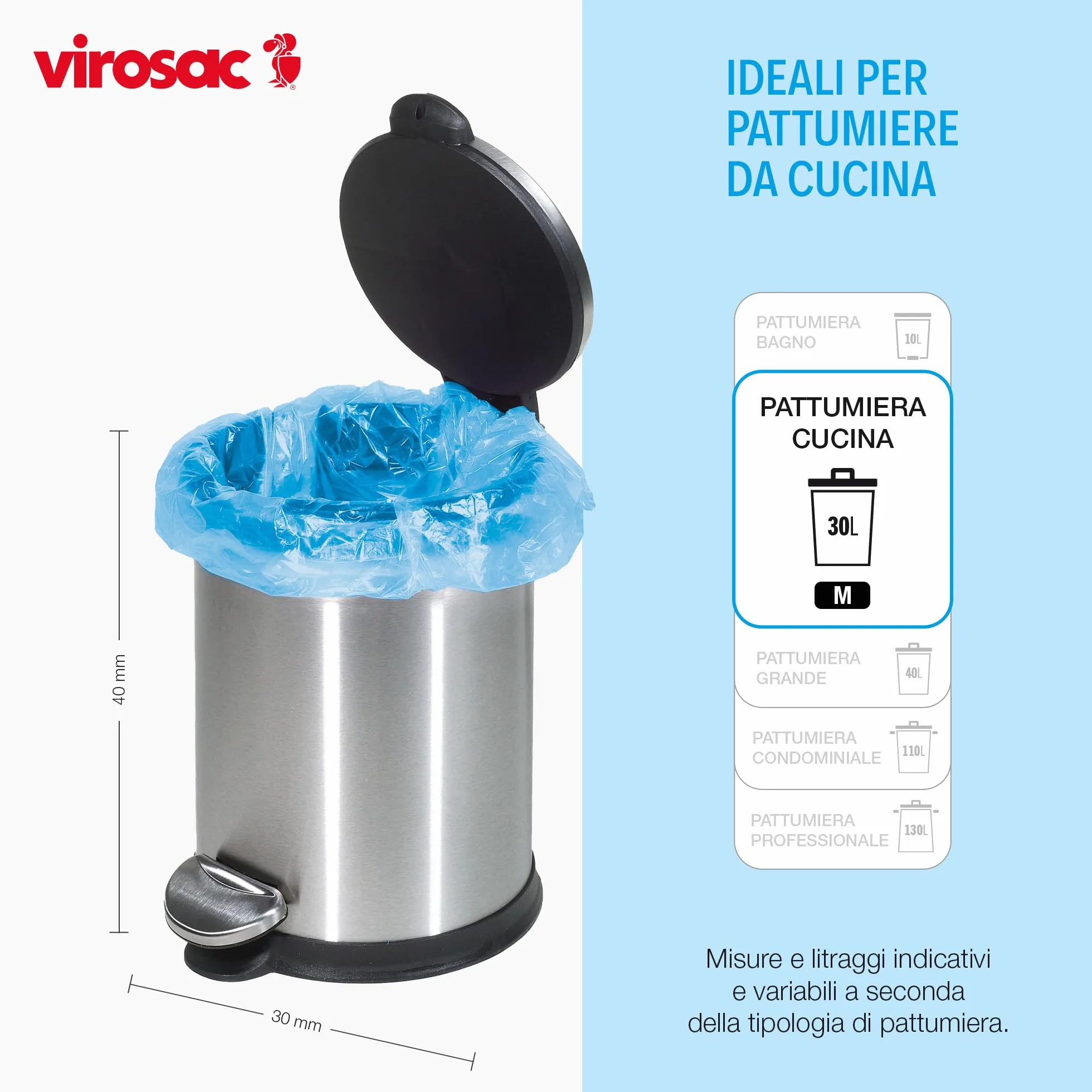 Virosac - Proxsac - Sacchetti profumati a forma di shopper 52x65, 15 pezzi per rotolo, al profumo di talco