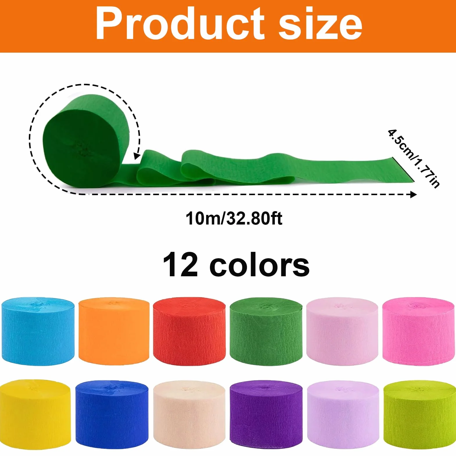 Rotoli Carta Crespa Colorata 4.5 cm x 10 m per Decorazione Nozze Compleanno