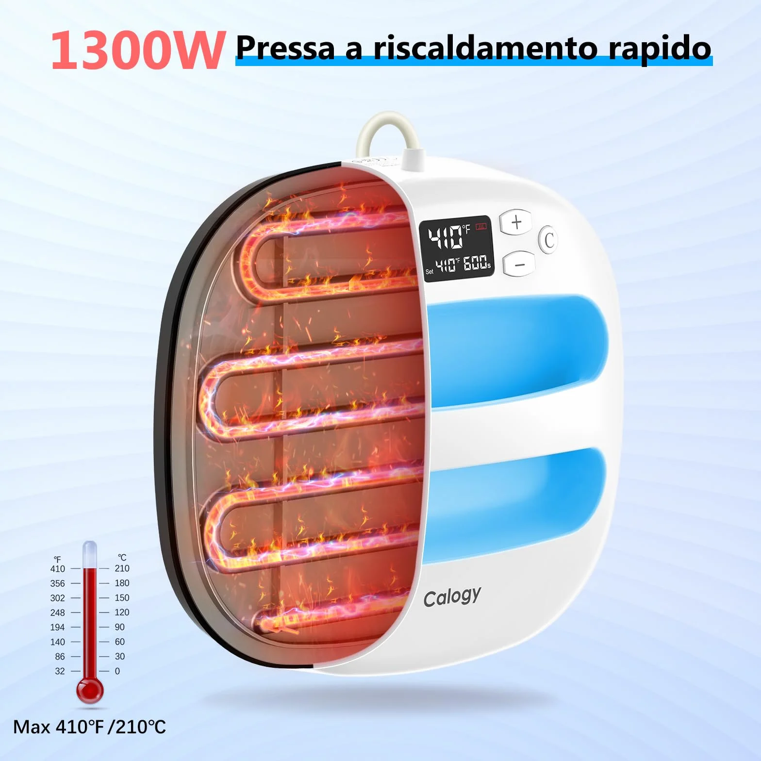 Calogy Pressa a Caldo per Magliette Termopressa Portatile 25,4x25,4cm per Tessuti Borse Cuscini Cappelli con Vinile Trasferimento Termovinile Bianco Blu