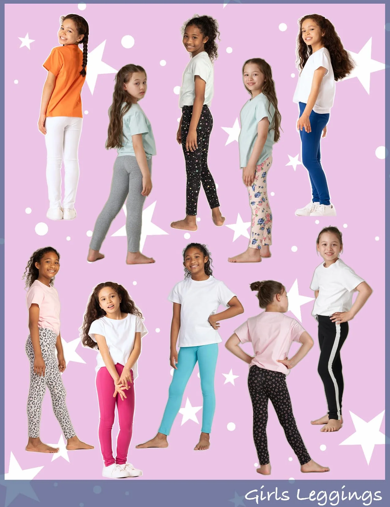 LAPASA Pacco da 4 Leggings per Bambina Lunghi e Capri in Cotone Elastici Comodi per Sport e Quotidiano età 3-13 Anni
