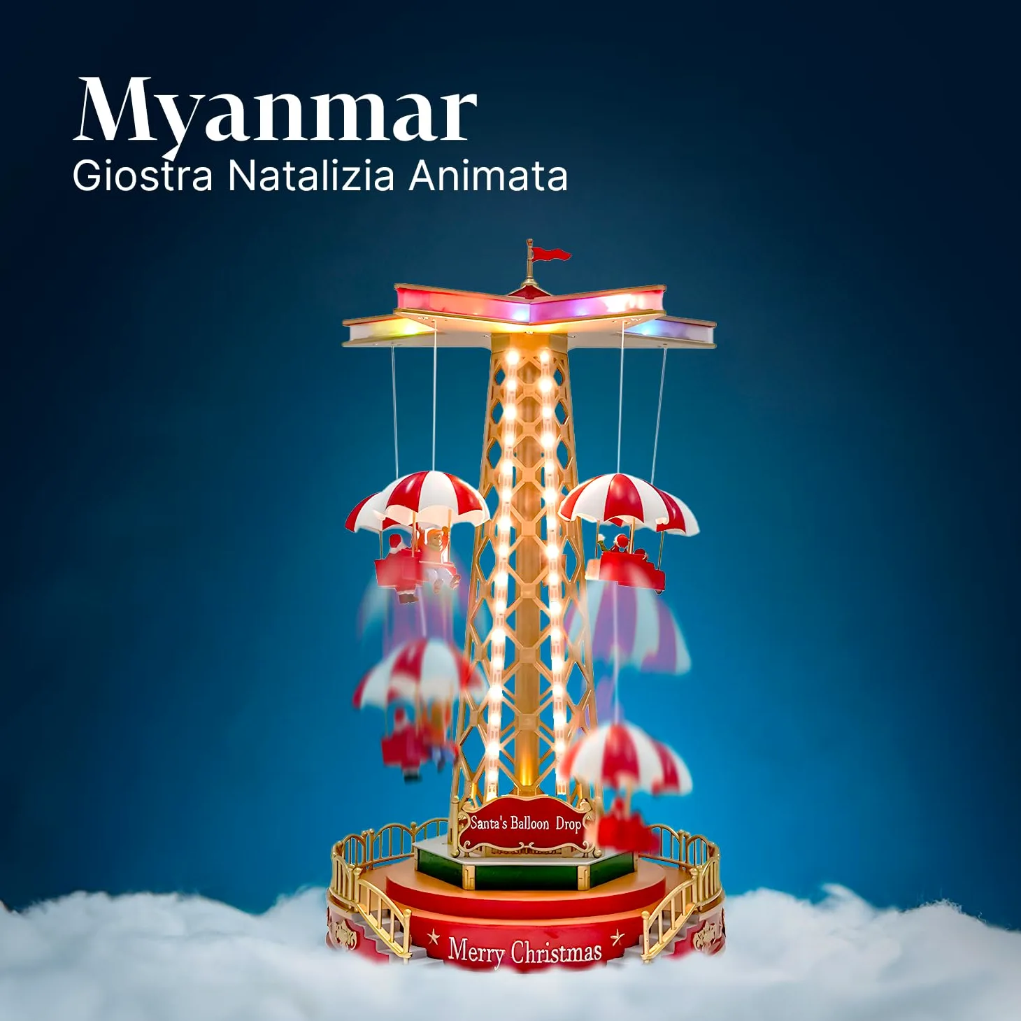 Avilia Giostra Natalizia Animata con Musica e Luci Led - Ideale per Decorare Casa o Villaggi di Natale Durante le Feste Natalizia - Dipinta a Mano è Adatta a Tutti gli Arredamenti - 44.5x24,5x24.5cm
