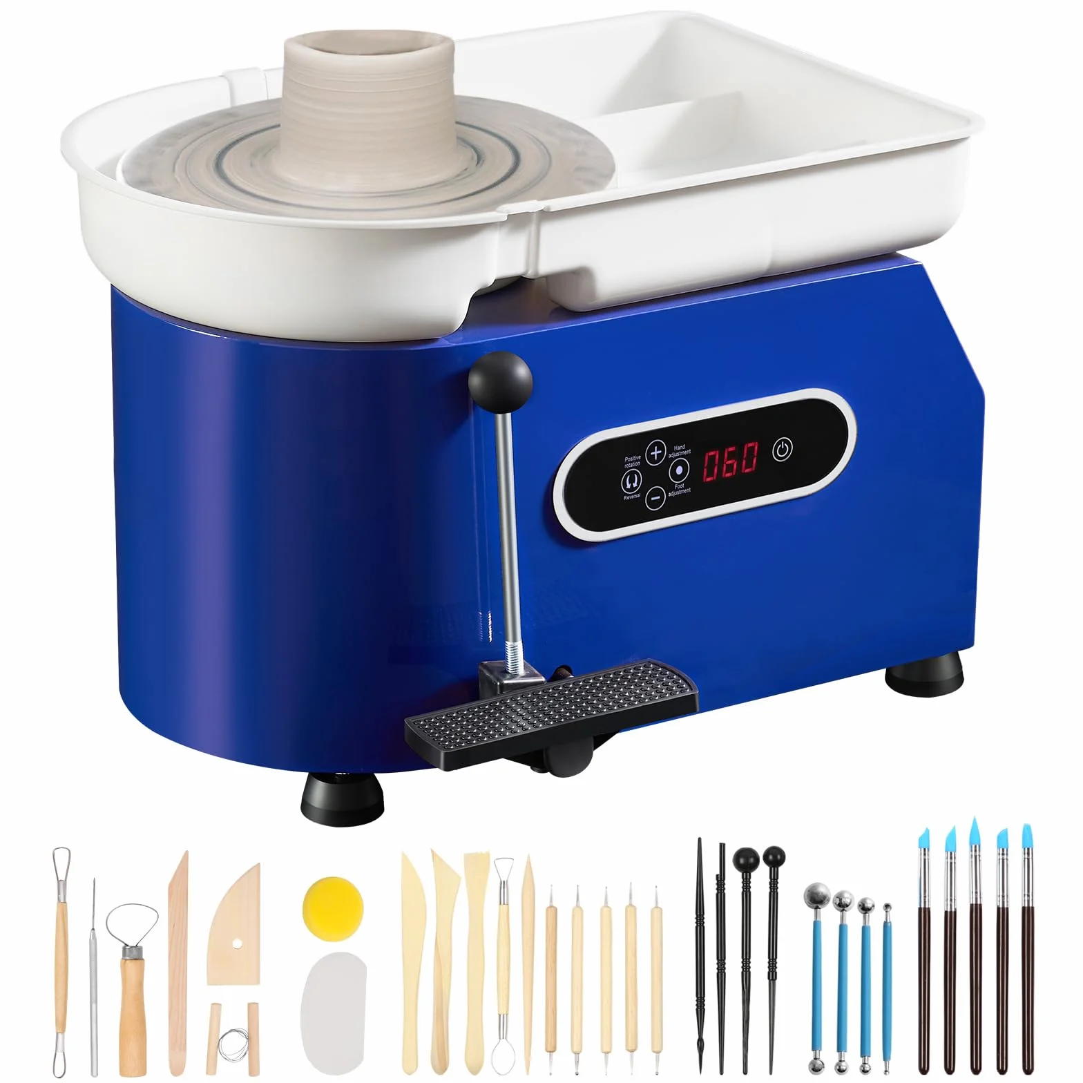 VEVOR Tornio per Ceramica Argilla 450W 28 cm 60-300 giri/min con Pedale Controllo LCD