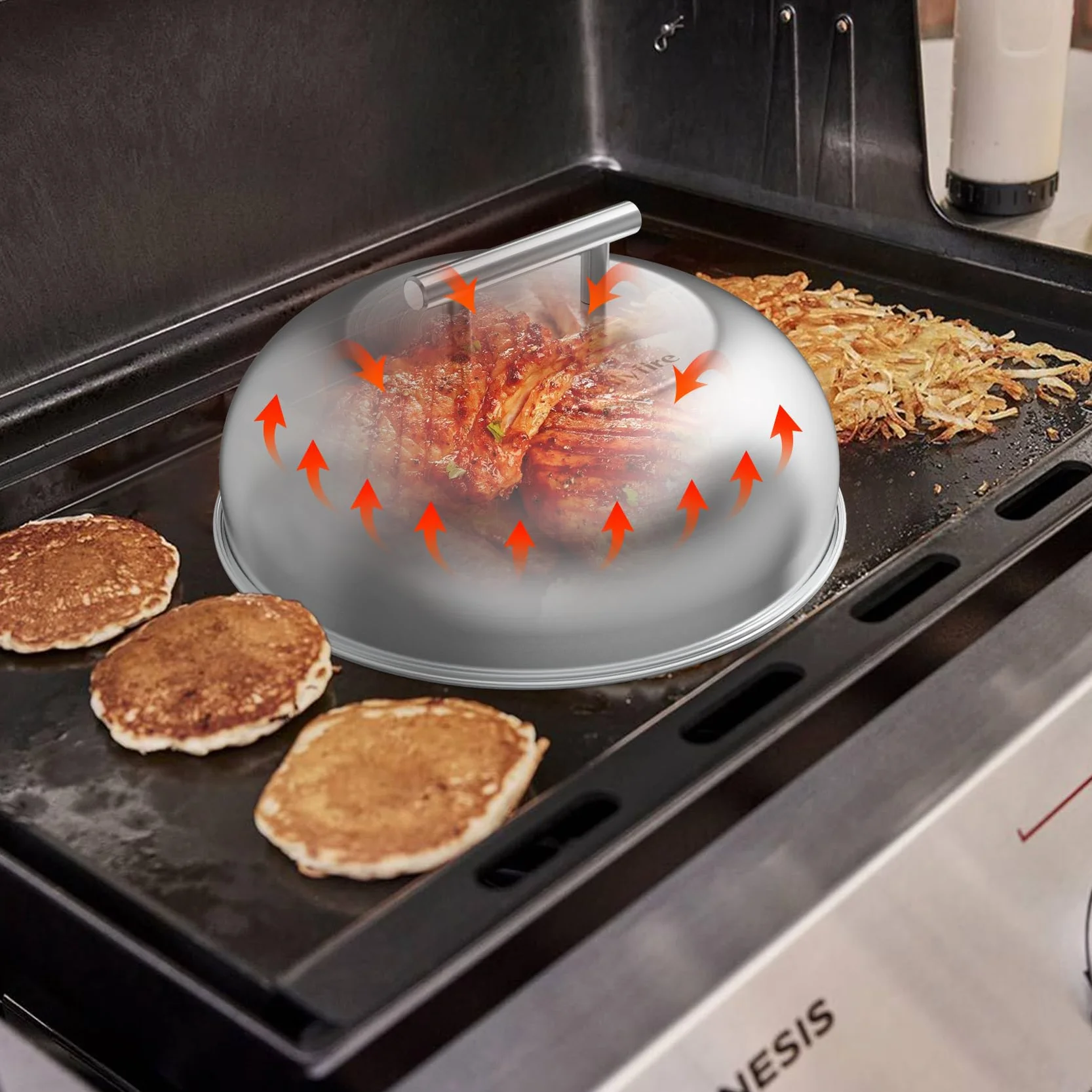 Onlyfire 2 Pezzi Coperchio per Hamburger, Copertura per Barbecue in Acciaio Inox per Griglia e Campeggio All'aperto, Cupola per La Fusione del Formaggio, 23×23×7 cm