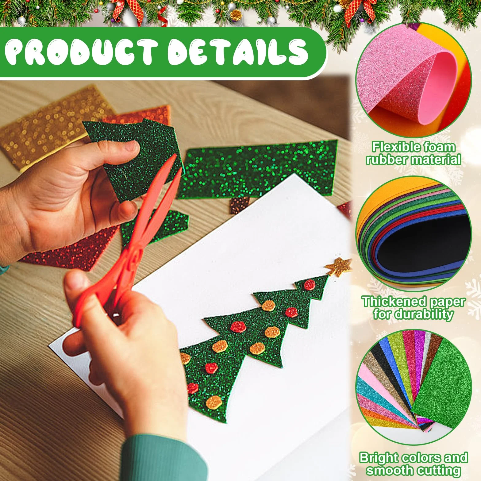 Fogli di Gomma Eva Glitterata 2 mm A4 Carta Colorata per Scrapbooking