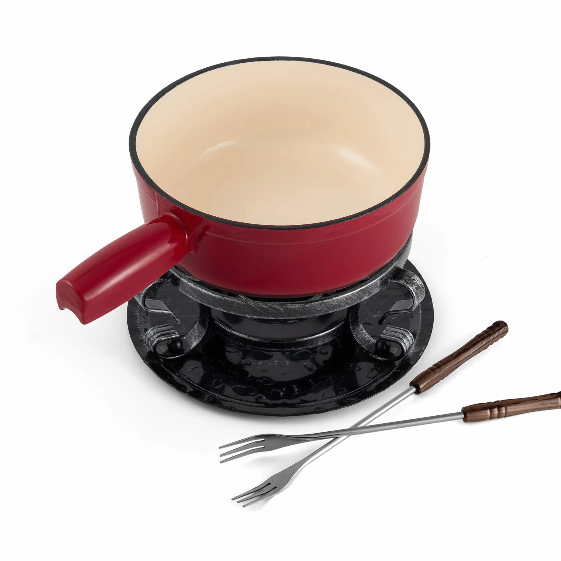 Swissmar KF-66517 Lugano - Set per fonduta, 9 pezzi, in ghisa/acciaio inossidabile, rosso ciliegia, 2 l, multiuso, per formaggio e cioccolato, in confezione regalo