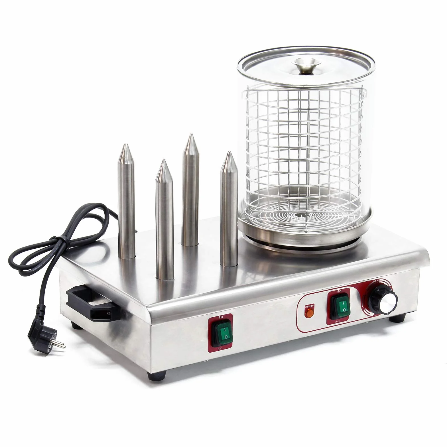 Wiltec Macchina per hot dog 650 watt, 4 punzoni scaldapane Cuoci wurstel