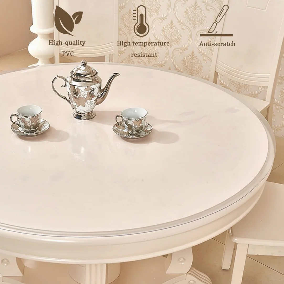 Plastica Rotondo Tovaglia Trasparente per Tavolo da Pranzo Copritavolo Protezione per scrivania Spessore 1mm Impermeabile Sottomano da Scrivania 45/50/60/80/120cm(155cm/61in)