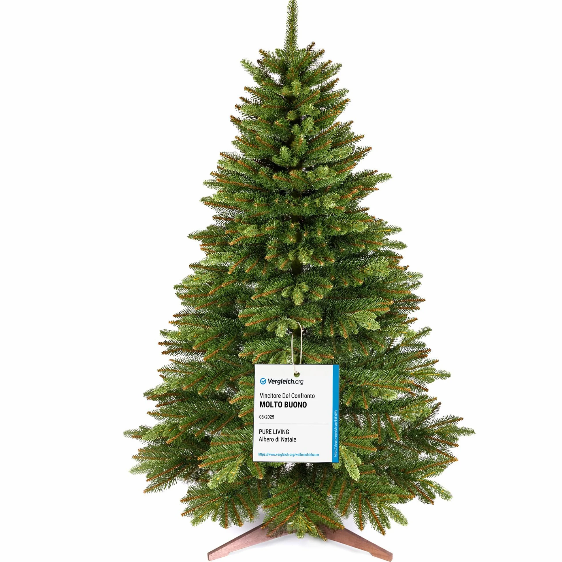 Albero di Natale Artificiale Premium 180cm – Realistico, Rami Fitti, con Base in Legno e Borsa per Riporre – Albero di Natale di Pure Living